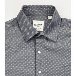 Ben Sherman Tailored Slim Fit Size 15.5 34-35 Mens Charcoal Gray White Pattern